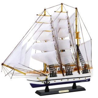 STATEK ŻAGLOWIEC FREGATA Z PODSTAWKĄ MODEL KOLEKCJONERSKI DEKORACYJNY 49X43CM