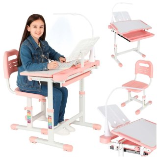 BIURKO DZIECIĘCE SZKOLNE REGULOWANE ERGONOMICZNE KRZESŁO LAMPKA LED USB