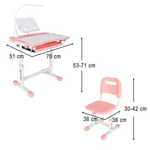 BIURKO DZIECIĘCE SZKOLNE REGULOWANE ERGONOMICZNE KRZESŁO LAMPKA LED USB