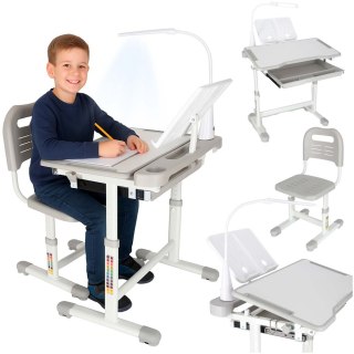 BIURKO DZIECIĘCE SZKOLNE REGULOWANE ERGONOMICZNE KRZESŁO LAMPKA LED USB