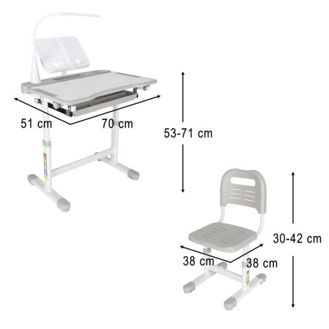 BIURKO DZIECIĘCE SZKOLNE REGULOWANE ERGONOMICZNE KRZESŁO LAMPKA LED USB