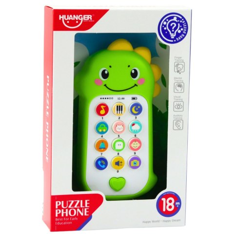 Interaktywny Telefon Edukacyjny Dla Malucha Dźwięki Melodie Dinozaur Zielony