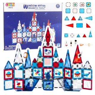 KLOCKI MAGNETYCZNE OKIENKA KOSMICZNE NADRUKI FIGURKA ZESTAW 90EL. KOLOROWE