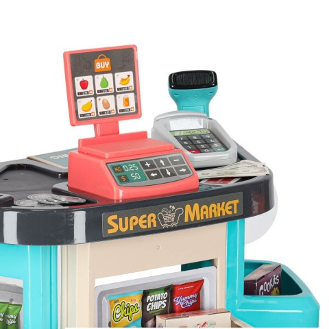 SKLEP SUPERMARKET KASA FISKALNA WÓZEK ZAKUPOWY AKCESORIA ZESTAW 47 EL.