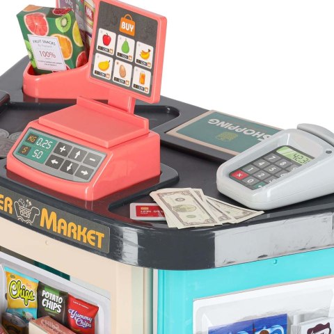 SKLEP SUPERMARKET KASA FISKALNA WÓZEK ZAKUPOWY AKCESORIA ZESTAW 47 EL.