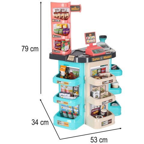SKLEP SUPERMARKET KASA FISKALNA WÓZEK ZAKUPOWY AKCESORIA ZESTAW 47 EL.