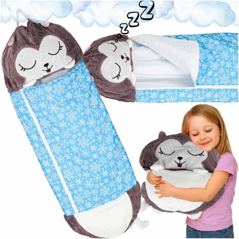 Śpiwór do spania dla dzieci turystyczny poduszka 2w1 125x50cm niebieski