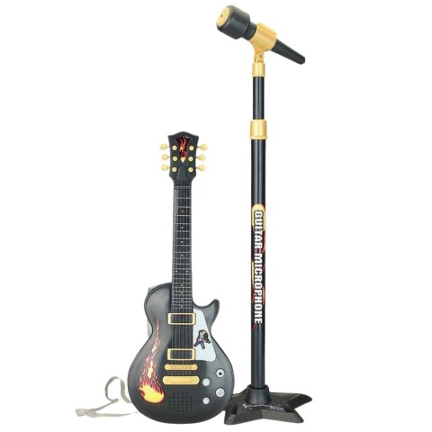 GITARA Z MIKROFONEM DLA DZIECI ZESTAW MUZYCZNY STATYW REGULOWANY 6 UTWORÓW