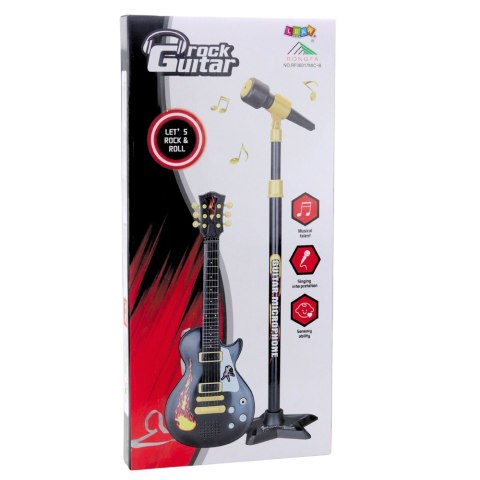 GITARA Z MIKROFONEM DLA DZIECI ZESTAW MUZYCZNY STATYW REGULOWANY 6 UTWORÓW