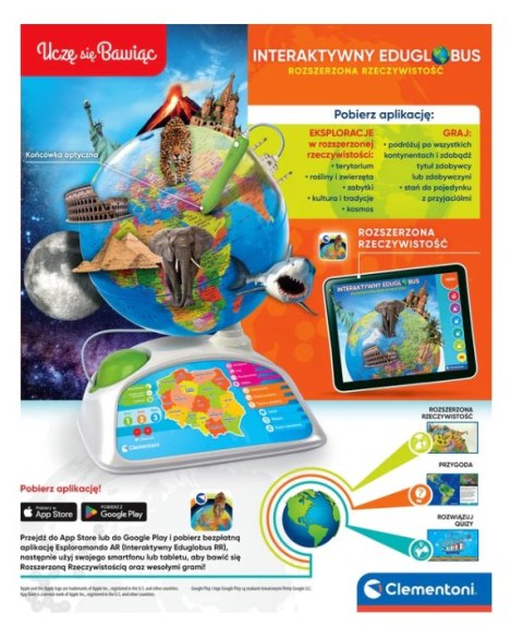 GLOBUS EDUKACYJNY INTERAKTYWNY CLEMENTONI ELEKRTONICZNY DŁUGOPIS QUIZ 500 PYTAŃ