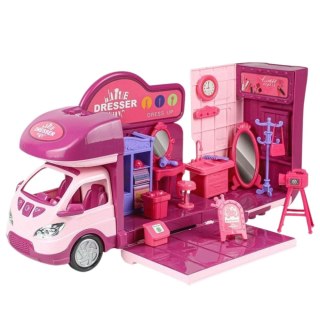 KAMPER ROZKŁADANY AUTKO DOMEK DLA LALEK GARDEROBA ZESTAW 42EL ŚWIATŁO DŹWIĘK
