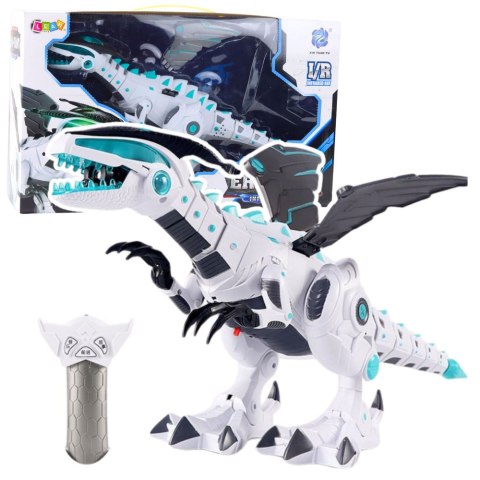 DINOZAUR ZDALTEROWANY ROBOT RC RUSZA SIĘ ŚWIATŁA DŹWIĘKI EFEKT PARY PILOT