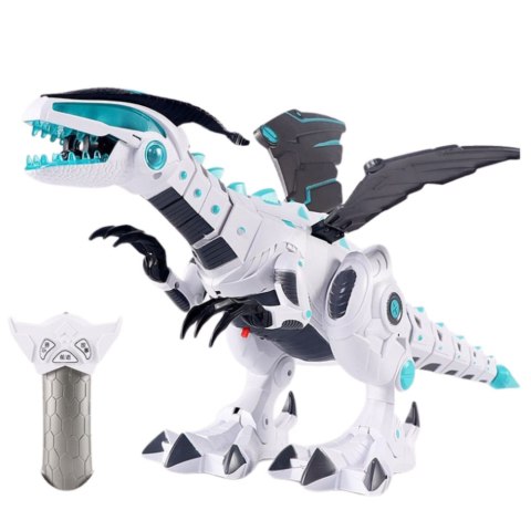 DINOZAUR ZDALTEROWANY ROBOT RC RUSZA SIĘ ŚWIATŁA DŹWIĘKI EFEKT PARY PILOT