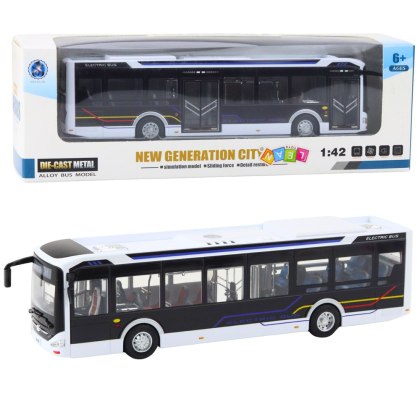 AUTOBUS MIEJSKI INTERAKTYWNY METALOWY 1:42 ŚWIATŁA DŹWIĘK OTWIERANE ELEMENTY