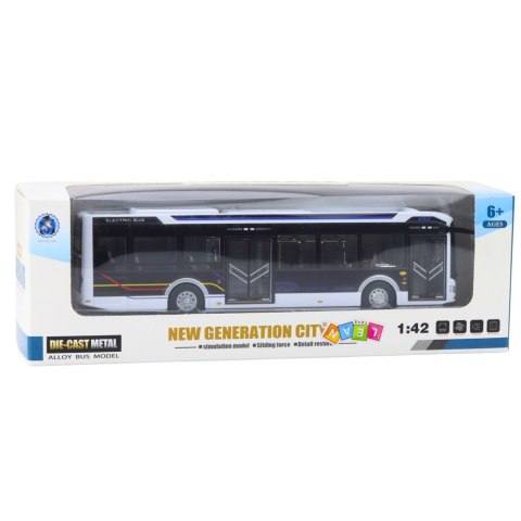 AUTOBUS MIEJSKI INTERAKTYWNY METALOWY 1:42 ŚWIATŁA DŹWIĘK OTWIERANE ELEMENTY