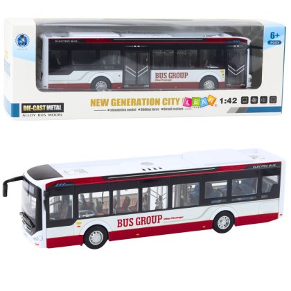 AUTOBUS MIEJSKI INTERAKTYWNY METALOWY 1:42 ŚWIATŁA DŹWIĘK OTWIERANE ELEMENTY