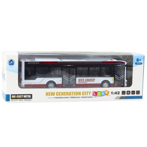 AUTOBUS MIEJSKI INTERAKTYWNY METALOWY 1:42 ŚWIATŁA DŹWIĘK OTWIERANE ELEMENTY