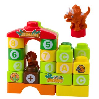 KLOCKI KONSTRUKCYJNE EDUKACYJNE DINOZAURY CYFRY LITERKI PLECAK ZESTAW 49EL.
