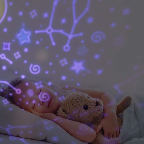 Lampka nocna projektor gwiazd LED USB obrotowy 6 motywów pilot renifer