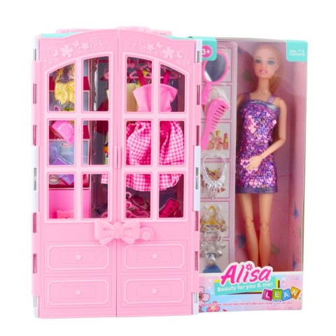 LALKA MODOWA ALISA 29CM W CEKINOWEJ SUKIENCE SZAFA UBRANIA AKCESORIA