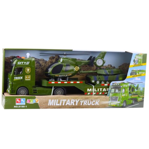 LAWETA CIĘŻARÓWKA WOJSKOWA MILITARNA CZOŁG HELIKOPTER ŚWIATŁA DŹWIĘKI ZESTAW