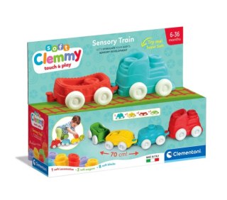 POCIĄG SENSORYCZNY 70CM KOLEJKA LOKOMOTYWA WAGONY MIĘKKIE KLOCKI CLEMENTONI