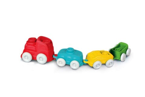 POCIĄG SENSORYCZNY 70CM KOLEJKA LOKOMOTYWA WAGONY MIĘKKIE KLOCKI CLEMENTONI