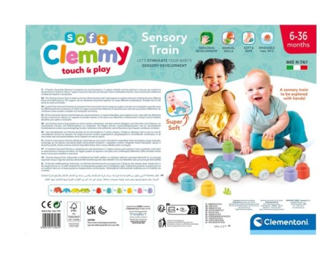 POCIĄG SENSORYCZNY 70CM KOLEJKA LOKOMOTYWA WAGONY MIĘKKIE KLOCKI CLEMENTONI
