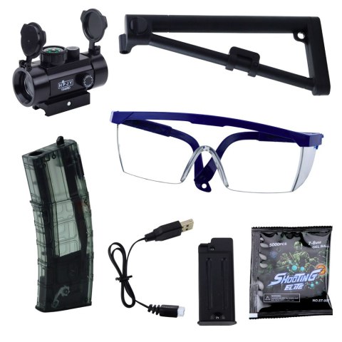 KARABIN ELEKTRYCZNY MK7 NA KULKI WODNE 2 MAGAZYNKI OKULARY CELOWNIK AKUMULATOR