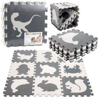 MATA EDUKACYJNA MIĘKKIE PUZZLE PIANKOWE EVA DINOZAURY BEŻOWE SZARE 9 EL.