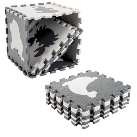 MATA EDUKACYJNA MIĘKKIE PUZZLE PIANKOWE EVA DINOZAURY BEŻOWE SZARE 9 EL.