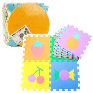 MATA EDUKACYJNA MIĘKKIE PUZZLE PIANKOWE EVA KOJEC OWOCE SŁODYCZE 16 EL.