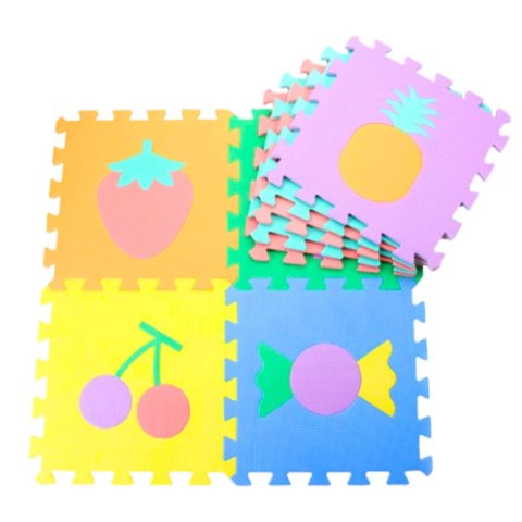 MATA EDUKACYJNA MIĘKKIE PUZZLE PIANKOWE EVA KOJEC OWOCE SŁODYCZE 16 EL.