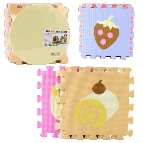 MATA EDUKACYJNA PIANKOWA KOJEC MIĘKKIE PUZZLE OWOCE SŁODYCZE PASTELOWE 16EL