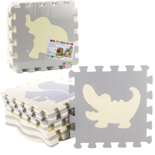 MATA EDUKACYJNA MIĘKKIE PUZZLE PIANKOWE EVA ZWIERZETA BEŻOWE SZARE 9 EL.