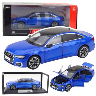 SAMOCHÓD OSOBOWY MODEL METALOWY AUDI A6 L 1:18 AKCESORIA ŚWIATŁA DŹWIĘKI NIEBIESKI