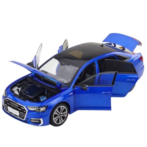 SAMOCHÓD OSOBOWY MODEL METALOWY AUDI A6 L 1:18 AKCESORIA ŚWIATŁA DŹWIĘKI NIEBIESKI