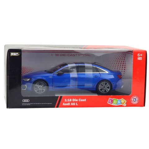 SAMOCHÓD OSOBOWY MODEL METALOWY AUDI A6 L 1:18 AKCESORIA ŚWIATŁA DŹWIĘKI NIEBIESKI