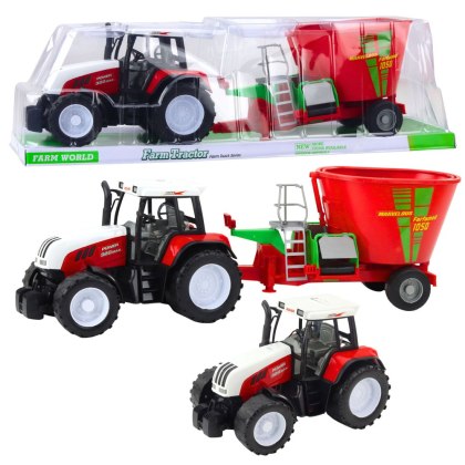 DUŻY TRAKTOR ROLNICZY CIĄGNIK FARMERSKI 60CM PRZYCZEPA MIESZALNIK PASZY CZERWONY