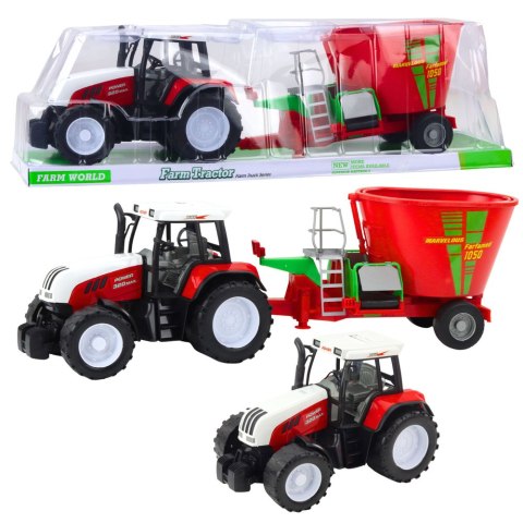 DUŻY TRAKTOR ROLNICZY CIĄGNIK FARMERSKI 60CM PRZYCZEPA MIESZALNIK PASZY CZERWONY