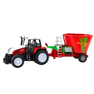 DUŻY TRAKTOR ROLNICZY CIĄGNIK FARMERSKI 60CM PRZYCZEPA MIESZALNIK PASZY CZERWONY