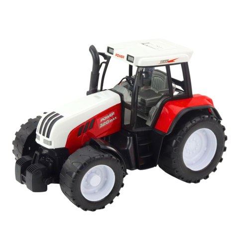 DUŻY TRAKTOR ROLNICZY CIĄGNIK FARMERSKI 60CM PRZYCZEPA MIESZALNIK PASZY CZERWONY
