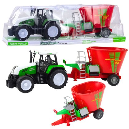 DUŻY TRAKTOR ROLNICZY CIĄGNIK FARMERSKI 60CM PRZYCZEPA MIESZALNIK PASZY ZIELONY