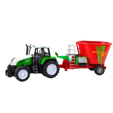 DUŻY TRAKTOR ROLNICZY CIĄGNIK FARMERSKI 60CM PRZYCZEPA MIESZALNIK PASZY ZIELONY