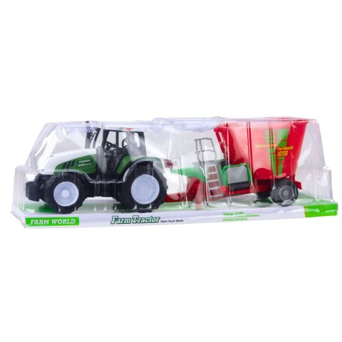 DUŻY TRAKTOR ROLNICZY CIĄGNIK FARMERSKI 60CM PRZYCZEPA MIESZALNIK PASZY ZIELONY