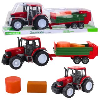 DUŻY TRAKTOR ROLNICZY CIĄGNIK FARMERSKI Z PRZYCZEPĄ I SIANEM 62CM NAPĘD