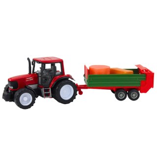DUŻY TRAKTOR ROLNICZY CIĄGNIK FARMERSKI Z PRZYCZEPĄ I SIANEM 62CM NAPĘD