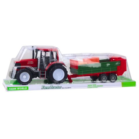 DUŻY TRAKTOR ROLNICZY CIĄGNIK FARMERSKI Z PRZYCZEPĄ I SIANEM 62CM NAPĘD