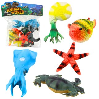 FIGURKI ZWIERZĘTA MORSKIE KRAB ROZGWIAZDA KAŁAMARNICA AMONIT ZESTAW 5 SZT.