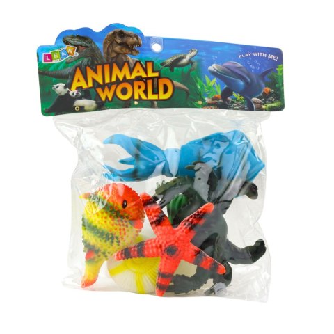 FIGURKI ZWIERZĘTA MORSKIE KRAB ROZGWIAZDA KAŁAMARNICA AMONIT ZESTAW 5 SZT.